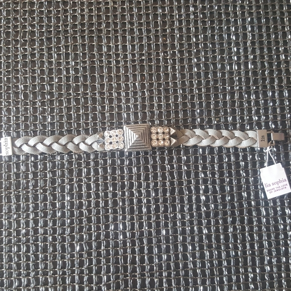 Lia Sophia Crystal Bling Pewter Bracelet S - Picture 1 of 9